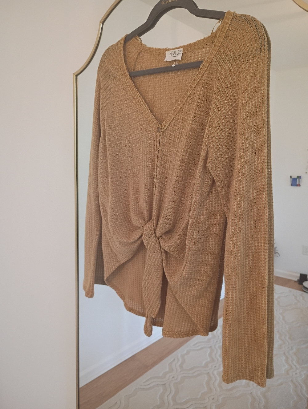 Twist-Front V-Neck Waffle Knit Sweater — Mustard Yellow